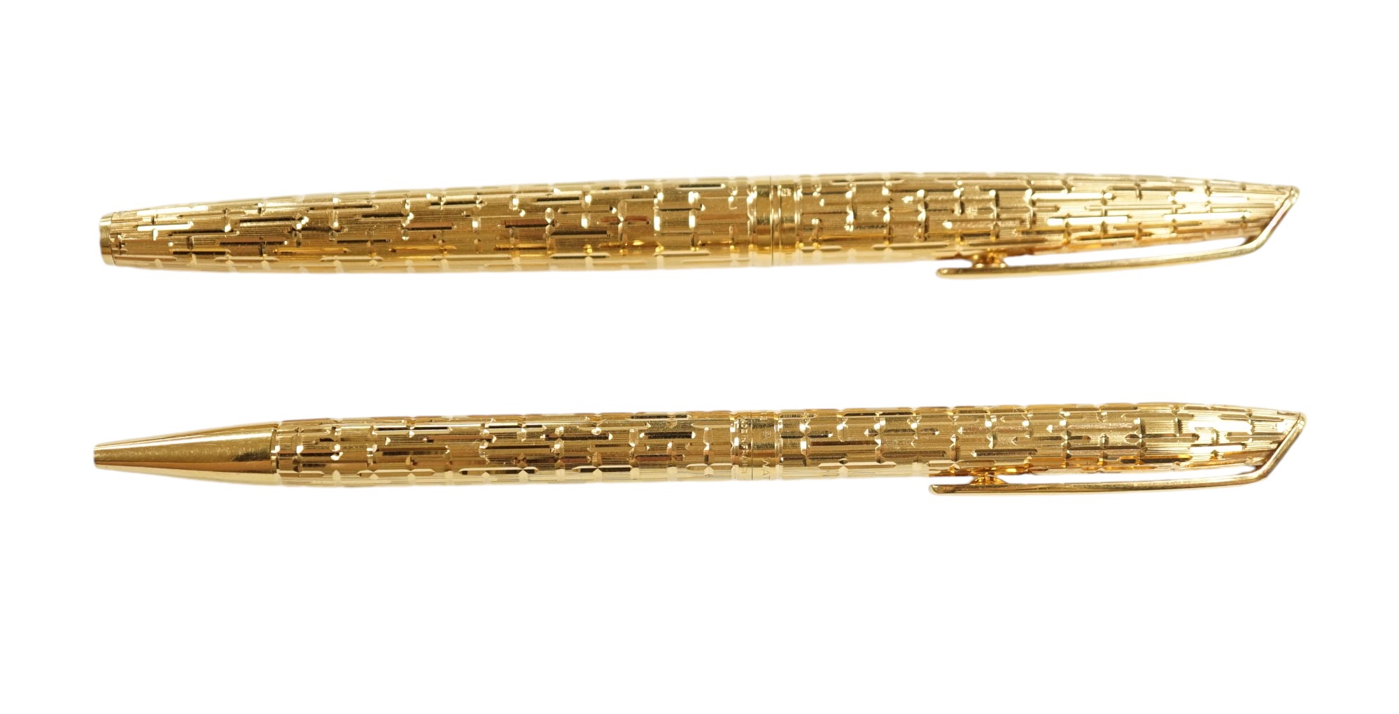 A Watermans gold plated crocodile pattern fountain pen and ballpoint pen (2). Condition - good